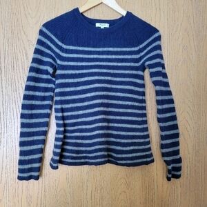 Madewell elbow patch blue and grey stadium stripe 100% Merino wool sweater S